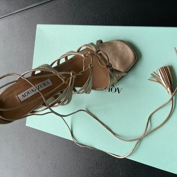 NWT Aquazzura Willow Sandals 105 In Light Copper Cage Style Lace Up High Heels - Picture 8 of 13